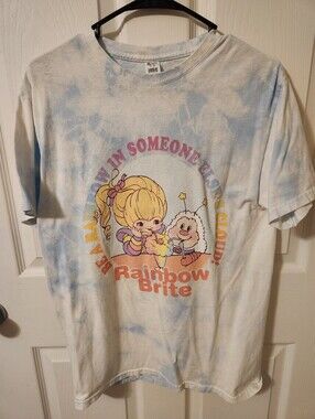 Rainbow Pastel Tie-Dye Rainbow Brite Graphic Tee - Light Blue/White/Pink/Yellow